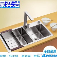 高端大气厨房304不锈钢洗菜盆水槽 洗碗盆厨盆双槽加厚手工槽
